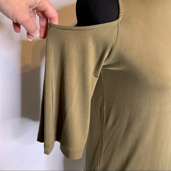 ASOS olive army green tan cold shoulder sleeve top size 0 - Picture 3 of 14